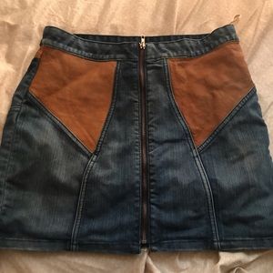 Denim Leather Skirt
